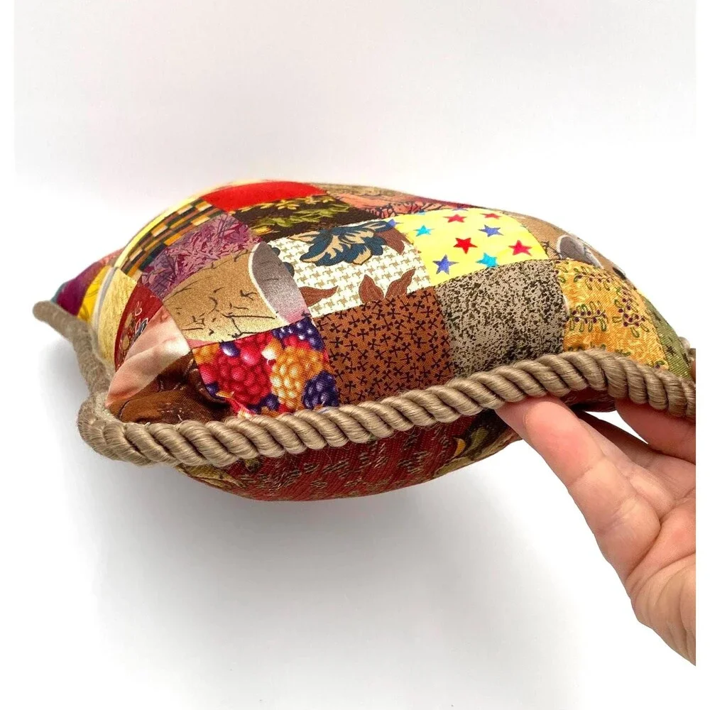 Handmade Patchwork Pillow – Burgundy Corduroy with Elephants